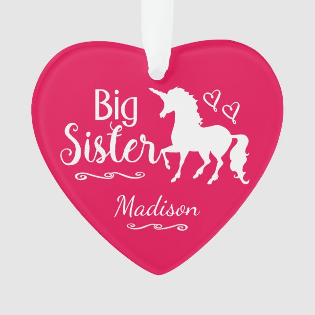 Kids Unicorn Big Sister Sibling Girls Christmas Ornament (Front)