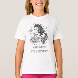 Kids Unicorn Birthday Keepsake Colouring  T-Shirt
