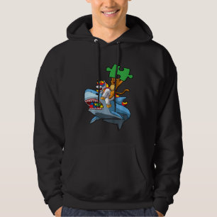 Kids Unicorn Cat Riding Shark Autism Awareness Cut Hoodie