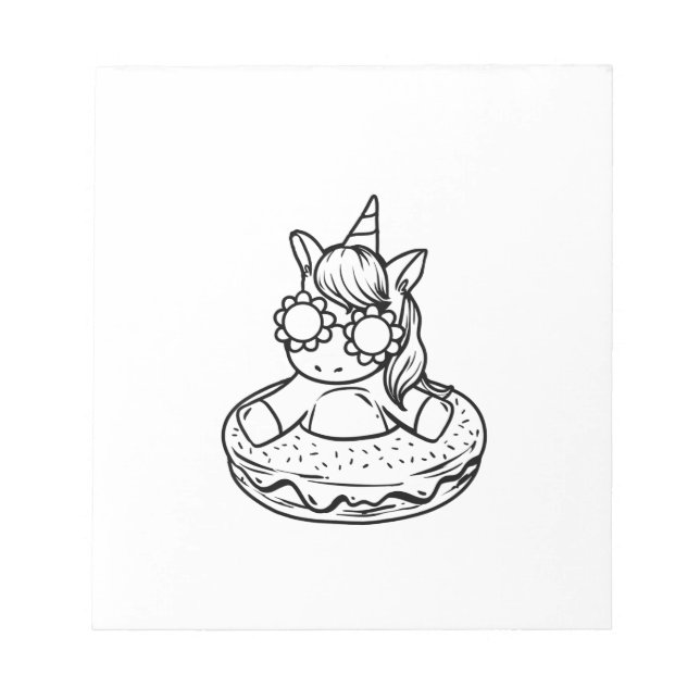 Kids Unicorn In A Doughnut For Colouring Paint Gir Notepad (Front)