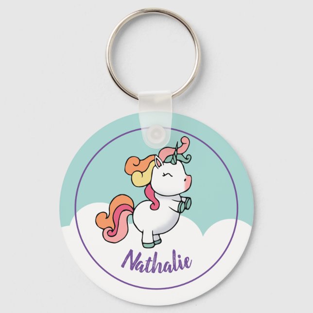 Kids unicorn keychain with name (Front)