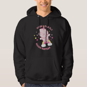 Kids Unicorn Pig Fly Magic Happens  Cute Hoodie