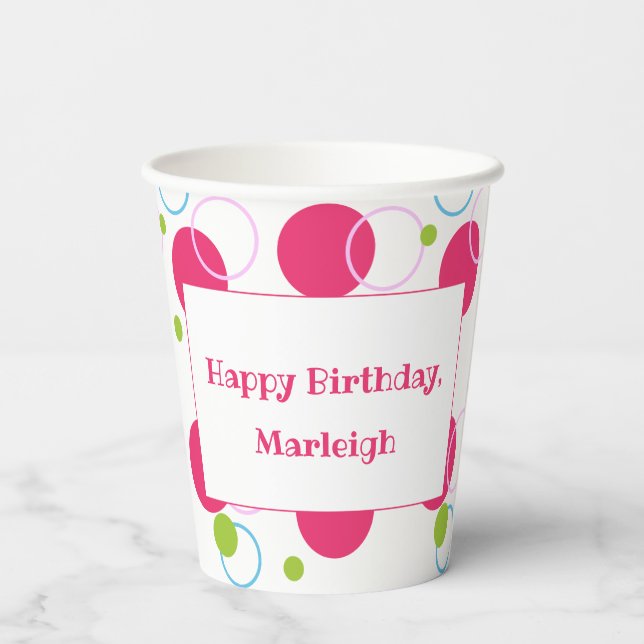 Kids Unicorn Pink Birthday Message Paper Cup (Back)