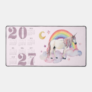 Kids Unicorn Rainbow Moon Stars Year Calendar 2027 Desk Mat