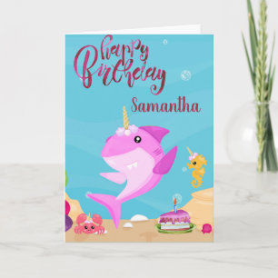 Kids Unicorn Shark Personalised Custom Birthday Card