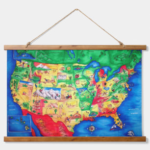 Kids US Map Wall Hanging Tapestry