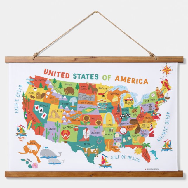Kids US Map Wall Hanging Tapestry (Front)