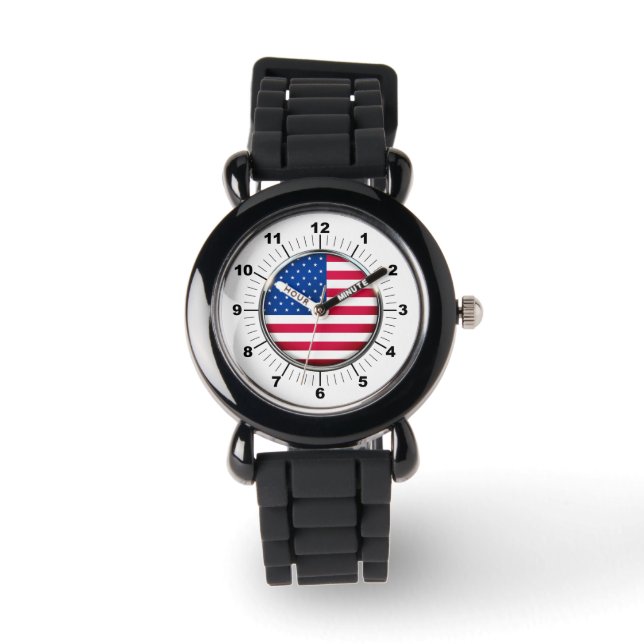Kid's USA Flag Silver Glitter Strap Watch (Front)