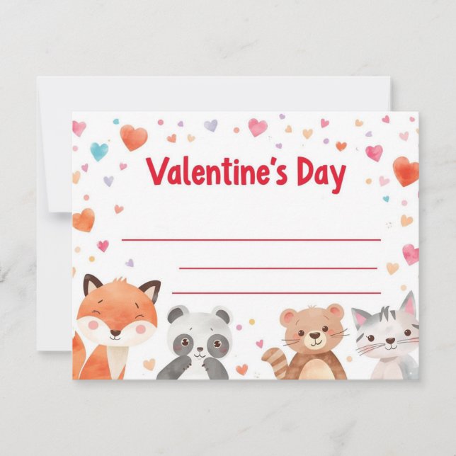 Kids Valentine Mini Note Cards | Cute Cartoons (Front)