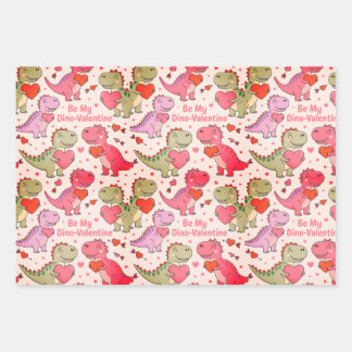 Kids valentine wrap with dinosaurs &hearts wrapping paper sheet