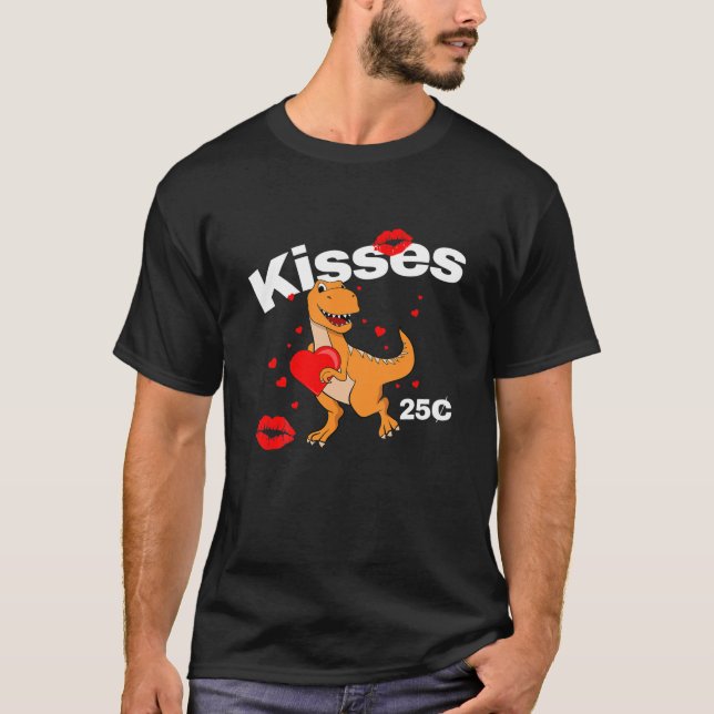 Kids Valentines Day Boy Dinosaur Son Rex Kisses 25 T-Shirt (Front)