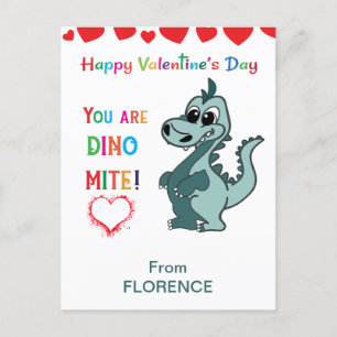 Kids Valentines Day Classroom Dinosaur - dinomite Postcard
