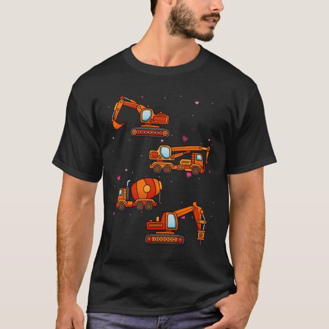 Kids Valentines Day Construction Trucks Boys Kids  T-Shirt (Front)