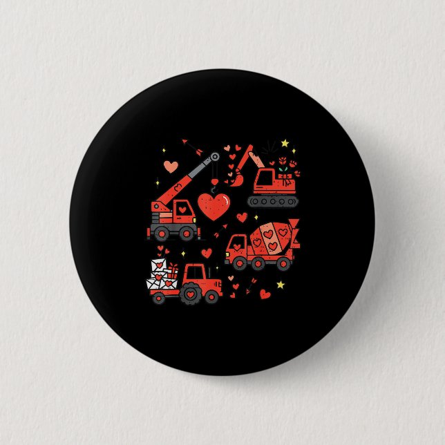 Kids Valentines Day Construction Trucks Funny Boys 6 Cm Round Badge (Front)