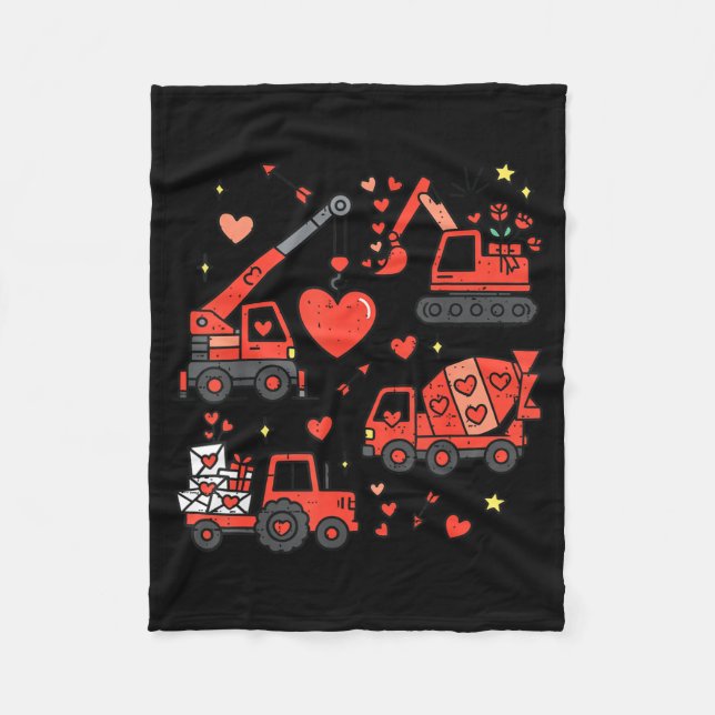 Kids Valentines Day Construction Trucks Funny Boys Fleece Blanket (Front)
