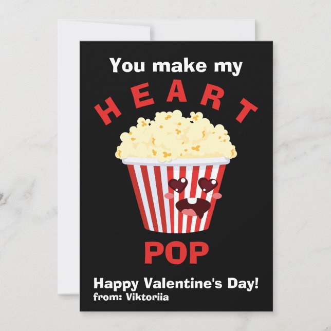 Kids Valentine's Day Cute Popcorn Black Holiday Card (Front)