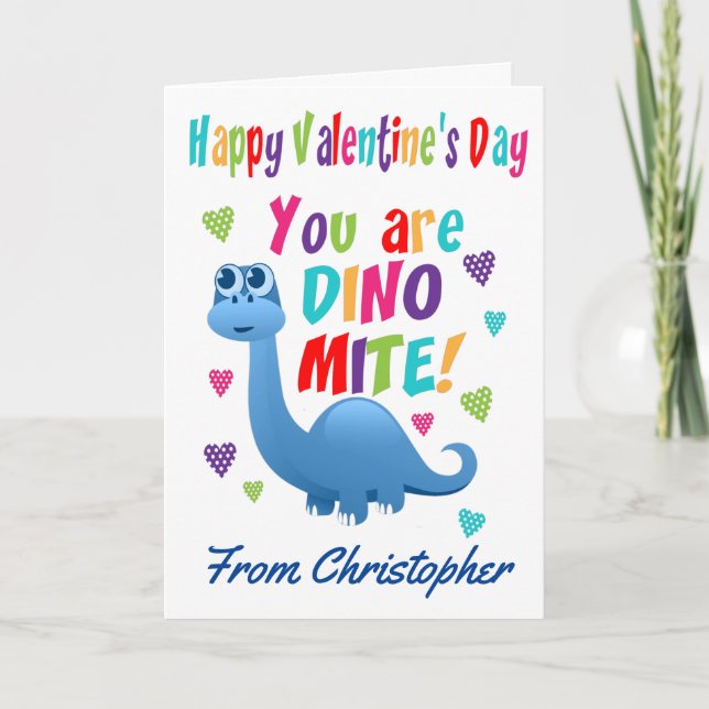 Kids Valentines Day Dino-mite Dinosaur Card (Front)