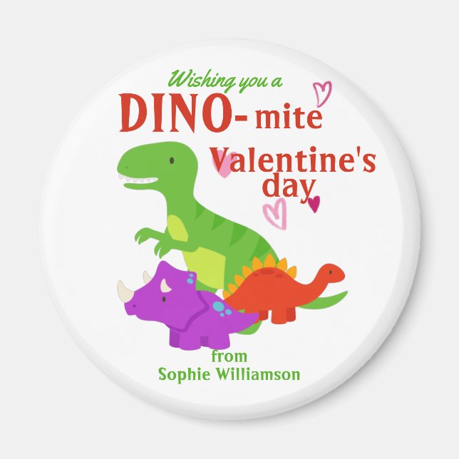 Kids Valentines Day Dino-mite Dinosaur  Magnet (Front)