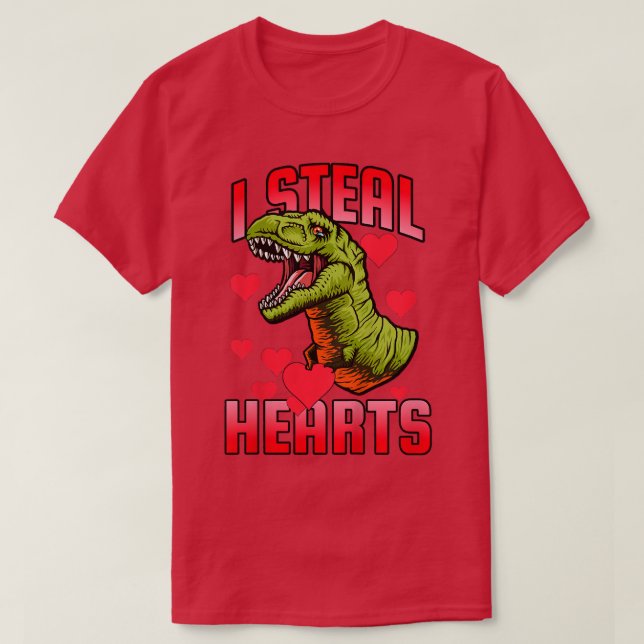 Kids Valentines Day Dinosaur  I Steal Hearts  Gift T-Shirt (Design Front)