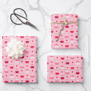 Kids Valentine's Day Heart Cupcakes Galore Wrapping Paper Sheet