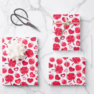 Kids Valentine's Day Hearts Chocolates Strawberry Wrapping Paper Sheet
