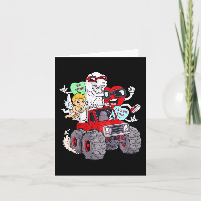Kids Valentines Day Hearts T Rex Cupid Monster Tru Card (Front)