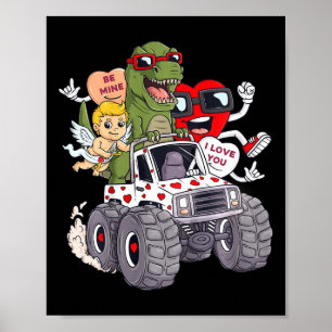 Kids Valentines Day Hearts T Rex Cupid Monster Tru Poster