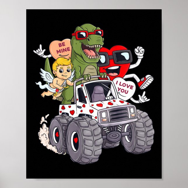 Kids Valentines Day Hearts T Rex Cupid Monster Tru Poster (Front)