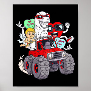 Kids Valentines Day Hearts T Rex Cupid Monster Tru Poster