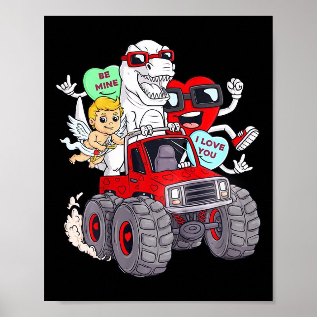 Kids Valentines Day Hearts T Rex Cupid Monster Tru Poster (Front)