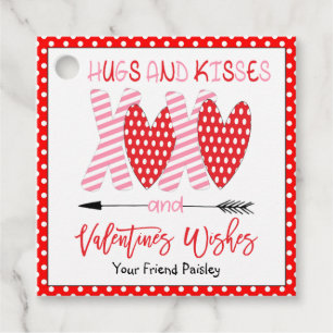 Kids Valentines Day Hugs and Kisses  Favour Tags