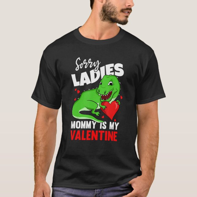 Kids Valentines Day Mommy Is My Valentine TRex Mom T-Shirt (Front)
