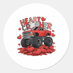 Kids Valentines Day Monster Truck Boys Toddler Cru Classic Round Sticker