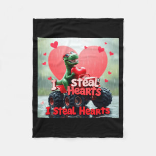 Kids Valentines Day Monster Truck Trex I Steal Hea Fleece Blanket