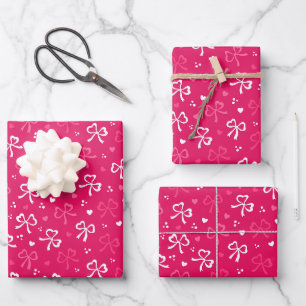 Kids Valentine's Day Red White Bows Tiny Hearts Wrapping Paper Sheet