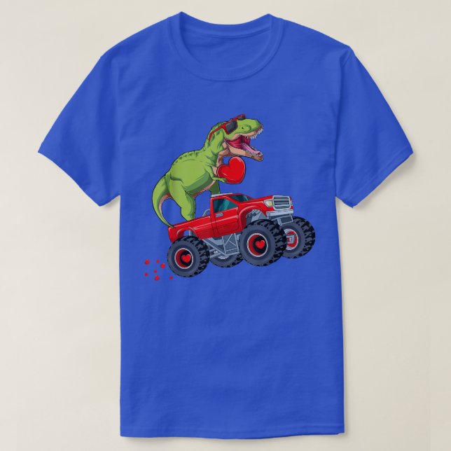 Kids Valentines Day T Re Riding Monster Truck Funn T-Shirt (Design Front)