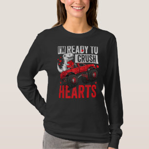 Kids Valentines Day T Rex Riding Monster Truck Cru T-Shirt