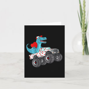 Kids Valentines Day T Rex Riding Monster Truck Fun Card