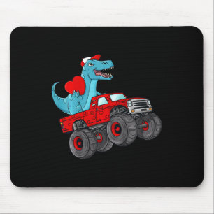 Kids Valentines Day T Rex Riding Monster Truck Fun Mouse Mat