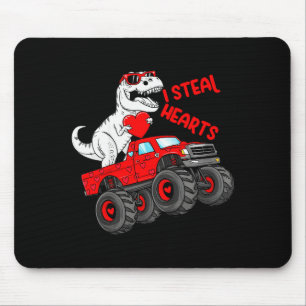 Kids Valentines Day T Rex Riding Monster Truck Fun Mouse Mat