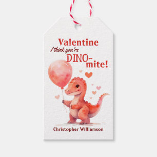 Kids Valentines Day You're Dino-mite Dinosaur Gift Tags