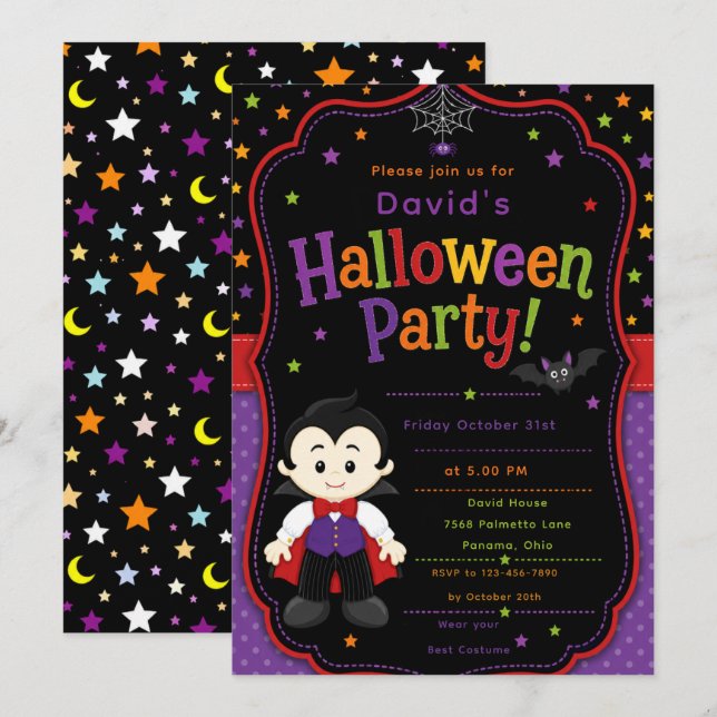 Kids Vampire Halloween Party Invitation (Front/Back)