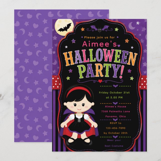 Kids Vampire Halloween Party Invitation (Front/Back)