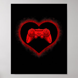 Kids Video-game Controller Heart Valentines Day Co Poster