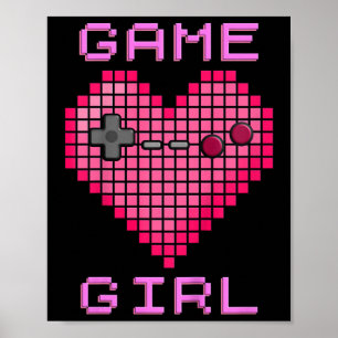 Kids Video Game Girl Retro Gaming Pixel Heart Cont Poster