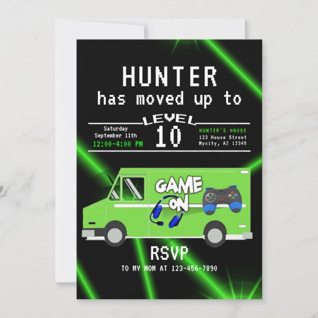 Kid's Video Game Truck Birthday Invitation (Front)