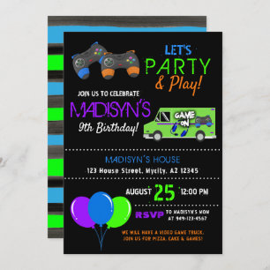 Kid's Video Game Truck Girl's Birthday Invitation
