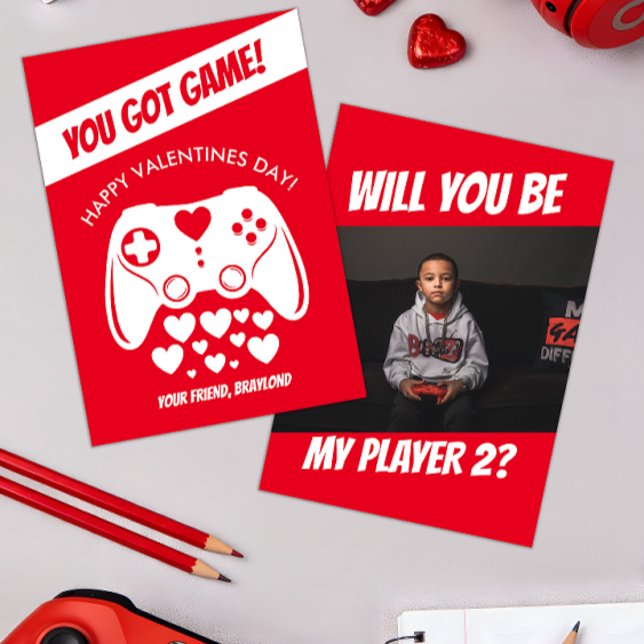 Kids Video Game Valentines Day Card (Video Game Kids Photo Valentines Day Card)