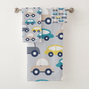 kids vintage cars bath towel set