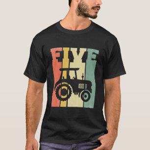 Kids Vintage Farm Tractor Five Year 5Th Birthday F T-Shirt